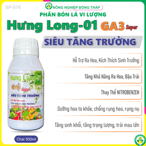 Phân Bón VL Hưng Long-01 GA3 Super SIÊU TĂNG TRƯỞNG – Hỗ Trợ Ra Hoa Kích Thích Sinh Trưởng Tăng Khả Năng Ra Hoa Đậu Trái – Sử Dụng Thay Thế NITROBENZEN (Chai 500ml)