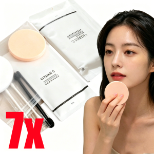 7pcs/set Disposable Bridal Makeup Touch-up Kits / Travel Portable Remover Swabs & Powder Puff Combo / Compact Cosmetic Tools for Outdoor Use