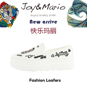 Joy&Mario Womens Loafers Fashion Platform Slip-on Canvas Shoes Cartoon Casual Shoes White shoes