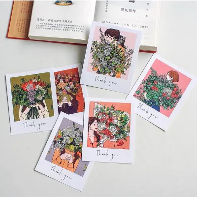 Mini Greeting Card Pack of 6 Thank You Gift Cards Floral Farewell Birthday Writing