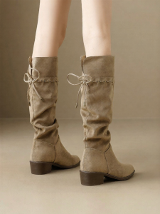 Josiny | Slim Western Knight Boots with Fur Pile Effect