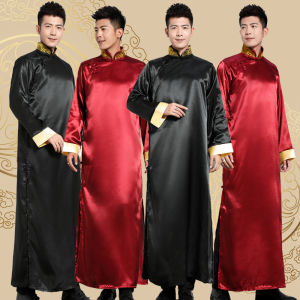 Groomsman Suit Chinese Style Brothers Clothes Tang Suit Vest Republic of China Style Long Shirt Mens Unlined Long Gown Chinese Style Wedding Dress Suit