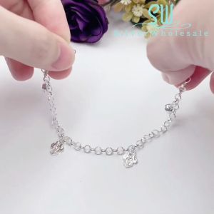 SilverWholesale #BB220 Original Silver"Minnie mouse"Kids/Baby/Newborn Anklet Bracelet(Rantai Kaki/Tangan/Gelang Kanak/Budak/Bayi)