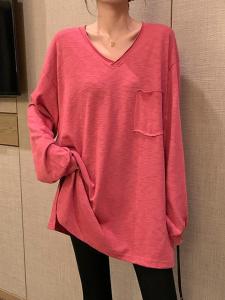 โอเวอร์ไซส์ เสื้อแขนยาว คอวี เสื้อยืด ผู้หญิง หลวม Fit Pure ผ้าฝ้าย สไตล์เกาหลี ฤดูใบไม้ผลิ แฟชั่นแจ๊กเก็ต ลำลอง สไตล์การเดินทาง