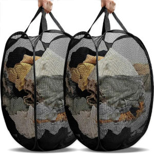 Dzoey Mesh Pop Up Laundry Hamper ตาข่ายพับได้ตะกร้าผ้าสำหรับห้องน้ำห้องนอนบ้านหอพักเดินทางถุงกล่องเก็บของ