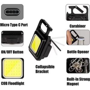 Meet multifunctional usb rechargeable COB work Lamp / mini keychain LED Light for outdoor camping