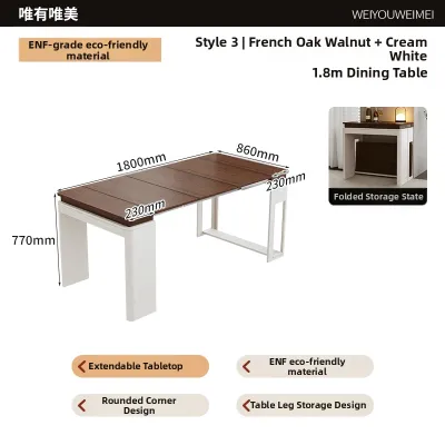 Weimei | Vintage Folding Expandable Dining Table for Small Spaces