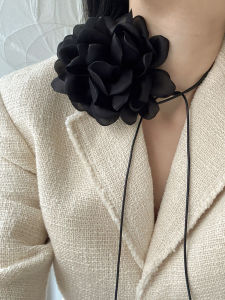 Shake Er Wrap Retro French Fashionable Gorgeous Flower FA Classic Style Black Chocker Necklace Neck Tie Necklace