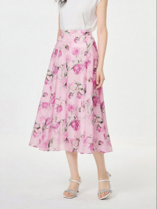 Koradior | Elegant Holiday Print Silk Skirt Mid-Length 100% Mulberry Silk