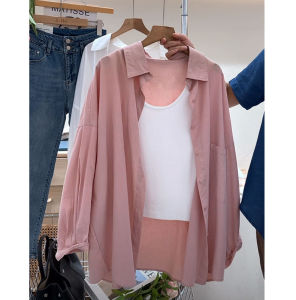 Áo Sơ Mi Cotton Nguyên Chất Pure Cotton Long Sleeve Womens Shirt Inner Wear Layered Top Loose Versatile Outerwear Cardigan