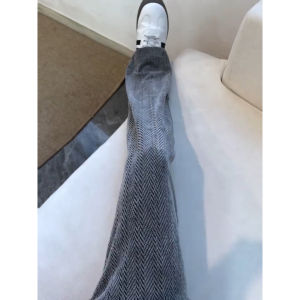 Quần Nỉ Dệt Kim Màu Xám Đậm Họa Tiết Lúa Cày Phong Cách Mỹ Cổ Điển Quần Thể Thao Thường Ngày Ống Đứng Dài Cho Nam