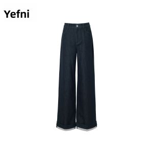 Eifini | Quần Jeans Dài Đùi Rộng Thẳng Phong Cách Ribbed Fleece