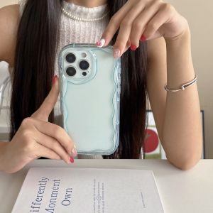 Transparent Candy Color Wave Case for iPhone 16 15 14 Pro Max Plus 13 12 11 Curly Border Clear Soft Ultra Slim Shockproof Cover