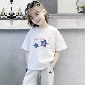 Áo Thun In Hình Ngôi Sao Cho Trẻ Em Áo Cotton Thông Thường Mùa Hè Cho Bé Gái Tay Ngắn Đa Năng Sành Điệu Quần Áo Bé Gái 7-13Y