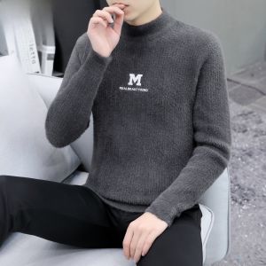 HENGYUANXIANG | Hengyuanxiang Mens Thickened Round Neck Sweater Faux Fur Warm Base Layer Shirt Fashionable Winter Knitted Long Sleeve Top