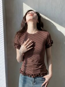 Loowmane | Chic Brown Lace Sleeveless T-Shirt