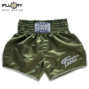 FLUORY Muay Thai Shorts Solid color Embroidered Soft and Comfortable Training Shorts Mens Fighting Womens MMA Boxing Shorts
