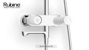 Rubine x sgPlumbMart RSC-PUSHSTOP-R61CH Brass Chrome Rain Shower Set With Mixer Round Rainshower