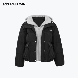 ANN ANDELMAN | Black Hooded Faux Two-Piece Thick Winter Down Jacket