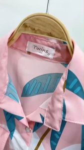 Set 2 ชิ้น #มะพร้าว เสื้อเชิ้ตคอปก แขนพองยาว + กางเกงขาสั้น TT22361