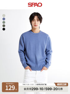 SPAO Mens Casual Knitted Sweater Basic Easy Match Daily Wear Autumn Winter Loose Fit round Neck Long Sleeve Solid Color