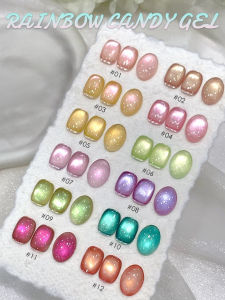 1-16pcs ZH Rainbow Sugar Cat Eye Gel Nail Polish 2025 Popular Porcelain White Glass Bead Cat Eye Nail Art Nail Supplies