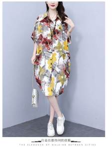 plus Size Womens Summer Fashion Casual Loose Slimming Floral POLO Shirt Dress Mid-Length Simple Style Natural Waist Batwing Sleeve