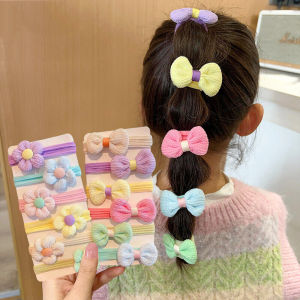 Junyeh 6Pcs Colorful Bow Hair Rope Sweet Girls Elastic Hairband Korean Style Tie Ponytail Hair Circle Tie Childrens Baby Princess Headwear