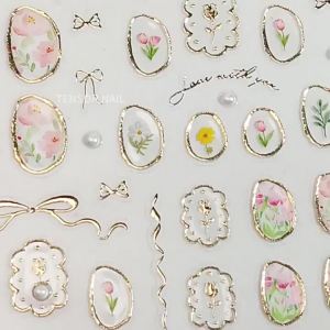 Bronzing Jelly Tulip Nail Stickers Japanese Cute Flower Pearl Nail Art Stickers DIY 5D Flower Adhesive Nail Accessories Decals