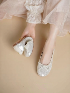 Reemoor | Round Toe Sequin Bow Slip-on Flats Womens Shoe