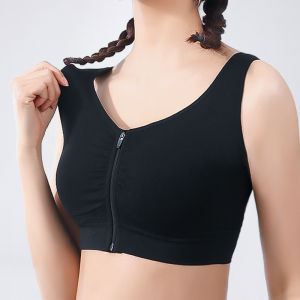 LUOKE Women Sport Bra Yoga Bras Big Size Can Wear 75kg Gathering Shockproof Yoga Vest Front Zipper Fashion Gather Large Elasticity Without Deformation