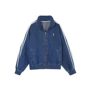 ZHUOCAN | Blue Stripe Embroidery American Color Block Denim Jacket