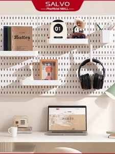 Salvo Punching-Free Pegboard Wall Organizer with Sticky Hooks No Drill DIY Storage Shelves for Home Office  Kitchen Garage Display Rack Home Decoration Accessories