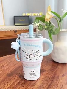 XW | X&W Sanrio HelloKitty Thermal Mug Cartoon Stainless steel Straw Insulated Cup with Handle Portable Water Bottle Cold drink cup