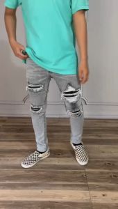 Weird Jeans - Silver Grey - Celana Jeans Denim Pria Skinny Slim Fit Strech Ripped