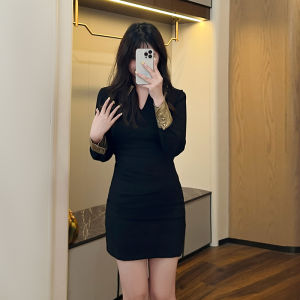 Early Autumn Long Sleeve Frock Dress plus Size Women Vintage Style Belly Covering Slimming Chinese New Style A-Line Skirt