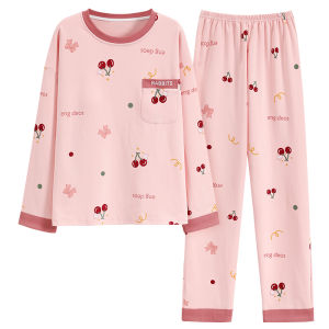 Bộ Đồ Ngủ Dài Tay Cổ Tròn Có Đệm Ngực Áo Khoác Ngoài Mặc Ở Nhà Bộ Đồ Ngủ Mùa Xuân Thu Cho Nữ