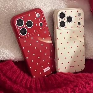 Korean Full Screen Polka Dots Soft Phone Case For iPhone 17 16 15 14 13 12 Pro Max 11 Candy Colors Shockproof Protective Cover