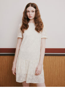 Sweet Embroidered Bubble Sleeve Dress Anti-Aging Summer New Arrival A-Line Midi Dress Polyester Fiber round Neck Short Sleeve