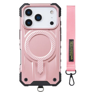 Crossbody Lanyard Strong Magnetic Armored Phone Case for iPhone 17 16 15 Pro Max 14 13 Luxury Wrist Strap Protective Back Cover