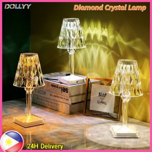 [🇵🇭 24h Delivery] Dollyy Diamond Table Lamp Led Light Crystal Wine Glass USB Rechargeable Desk Lamps Mini Bedside Lamp Bedroom Night Lamp Bar Lighting Gift