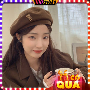 Nón Nồi Mũ Hoạ Sĩ Phối Khuy Gấu Xinh Xắn - 100style