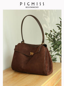 Large Capacity Leather Velvet Commuter Bag Womens Tote Handbag PIGMISS Fall Winter New Style Soft Handle Zipper Closure