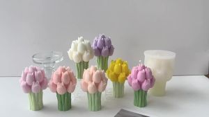 3D Tulip Bouquet Silicone Candle Molds Handmade Lavender Flower Soap Plaster Resin Crafts Mold DIY Chocolate Cake Baking Tools