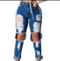 Denim Plus size tattered pants for women. 
