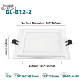 LED Downlight Square Light for Glass Panel Light Changing Three-Color Ceiling Lamp Embedded Export Outlet Ceiling Lamp Hole Lamp