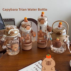 Summer Portable Cartoon Straw Cup for Girls Student Cute Water Cup Capybara Tritan New Model Straight Drinking Mouth with Straw