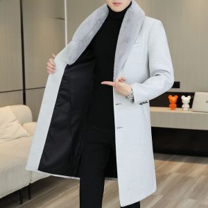 HENGYUANXIANG | Hengyuanxiang Mens Long Overcoat Thickened Woolen Coat With Large Fur Collar Fashionable Autumn Winter Streetwear Coat