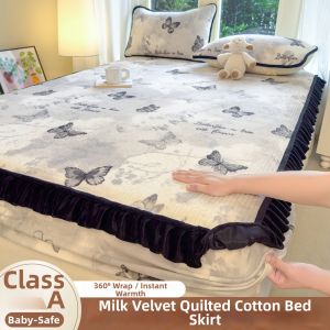 NAIYOUCHENG | Thick French Milk Velvet Quilted Bed Skirt