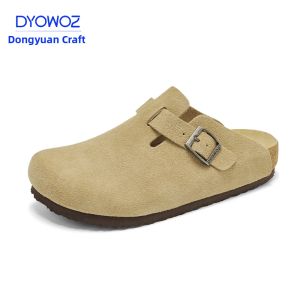 DYOWOZ | Leather Cork Flat Casual Semi-Enclosed Slip Ons for Couples